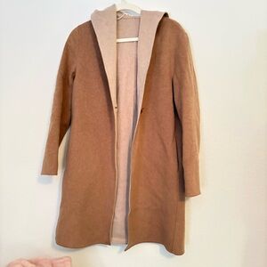 Uniqlo Double Face Hooded Wool Blend oversized Tan & Cream Sz XS Minimalist